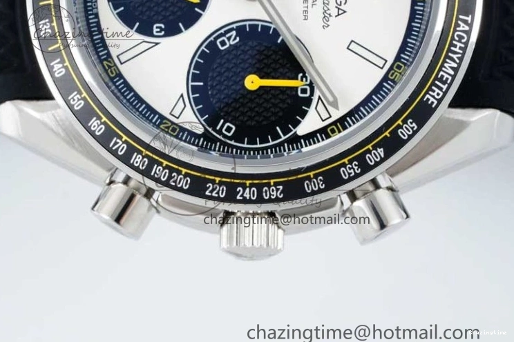 0706 TopPick Speedmaster Racing Master SS HKF Best Edition White Black Dial on Black Rubber Strap A 7813
